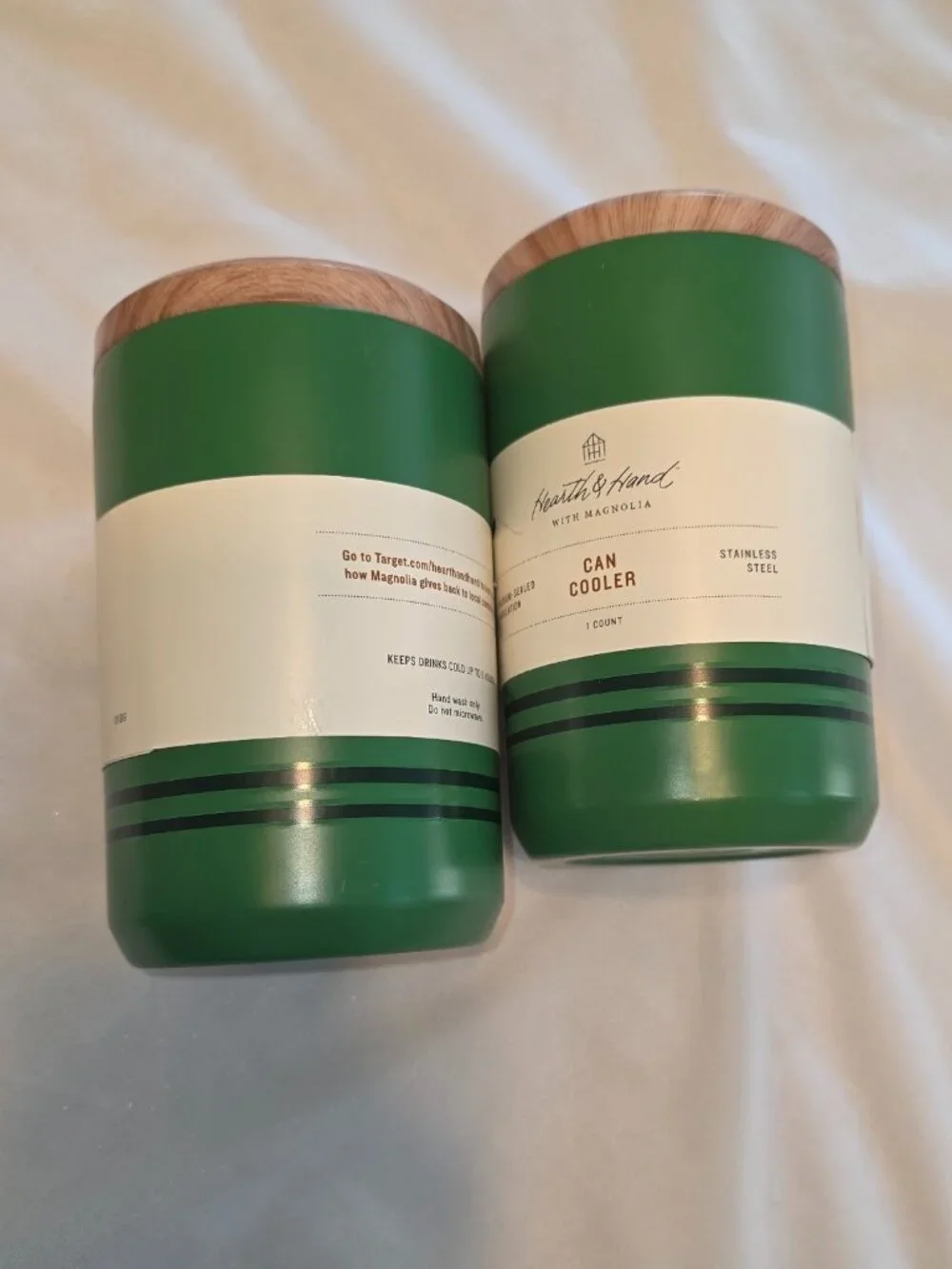 Hearth and Hand with Magnolia Beverage Can Cooler Set of 2 Green Unlidded NWT